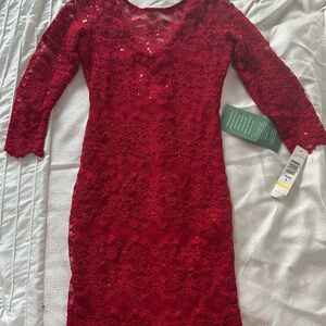 Jump Red Lace Sequin Long Sleeve Sheath Dress